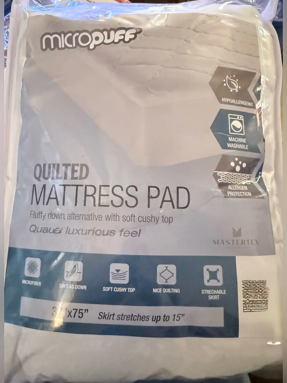 Mastertex Micropuff Quilted Mattress Pad Cot Size